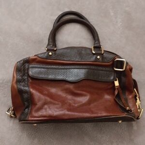 REBECCA MINKOFFTwo-Tone Brown Leather Satchel Bag